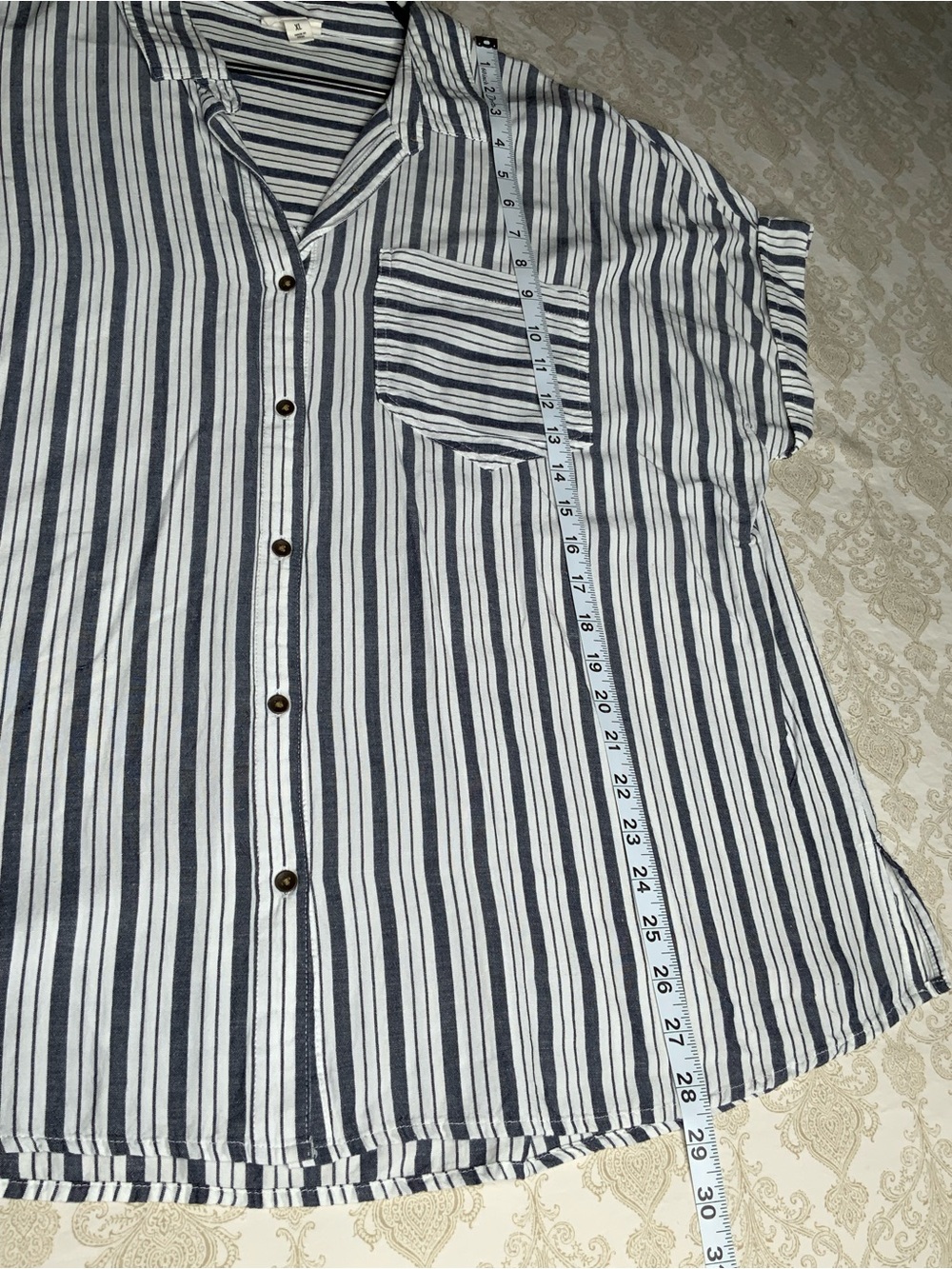 A.N.A White Blue Striped Button Down Shirt Short Sleeve XL - Picture 5 of 9